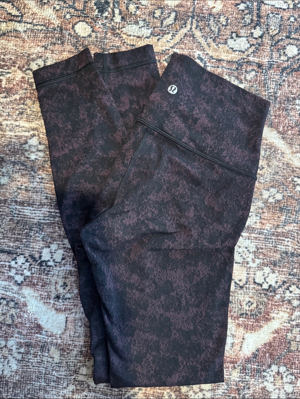 lululemon athletica leggings— Black with Dark Maroon Print
